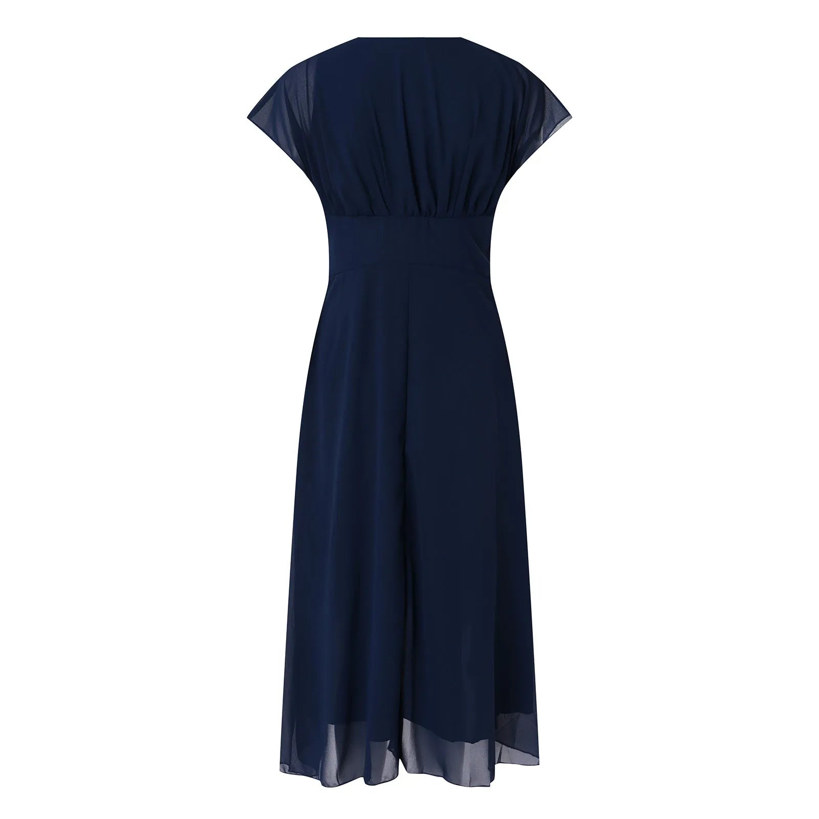 Elegant Women Chiffon Short Sleeve Long Dress V-Neck High Waist A-Line Evening Party Dress Tulle Cocktail Formal Dress Vestidos