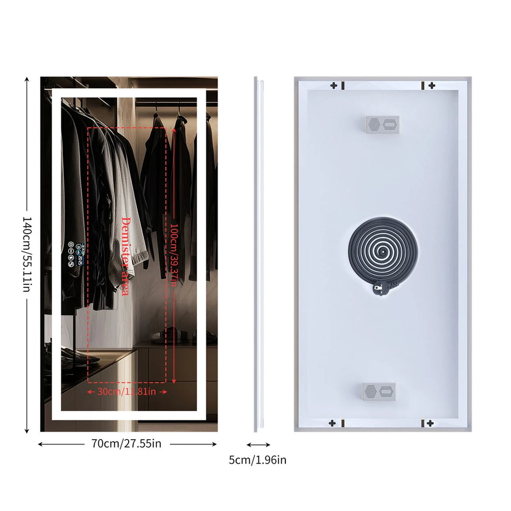 XXL Bathroom Mirror Smart LED Vanity Mirror Wall Mounted with Bluetooth, Digital Display, Back Front Lit,Anti Fog for Hotel Hall