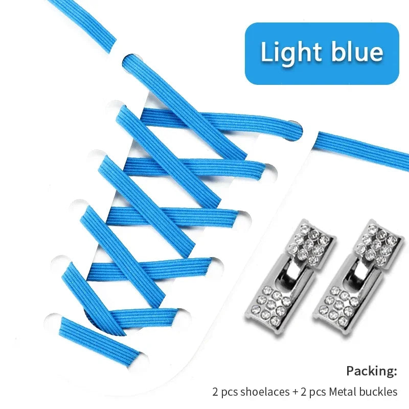 Fashion Elastic No Tie Shoelaces Rhinestone Cross Lock Tieless Shoelace Flat Shoe Laces Suitable for Sneakers and Athletic Shoes