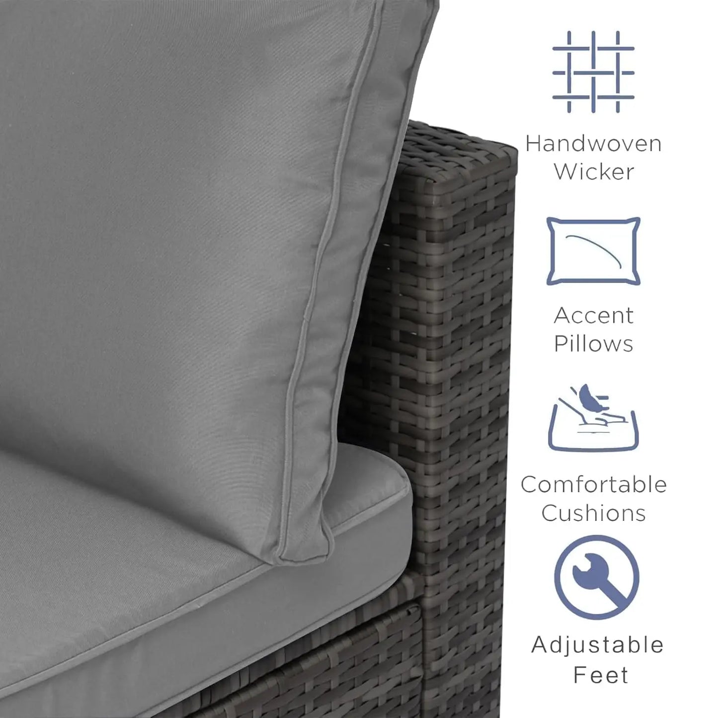 7-Piece Outdoor Rattan Sectional Sofa Set, Wicker Patio Furniture with Coffee Table, Grey Cushions, Patio, Customized