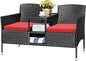 Outdoor Patio Loveseat Modern Rattan 2-Seat Patio Conversation Set with Cushions & Built-in Coffee Table Porch Furniture for Ga