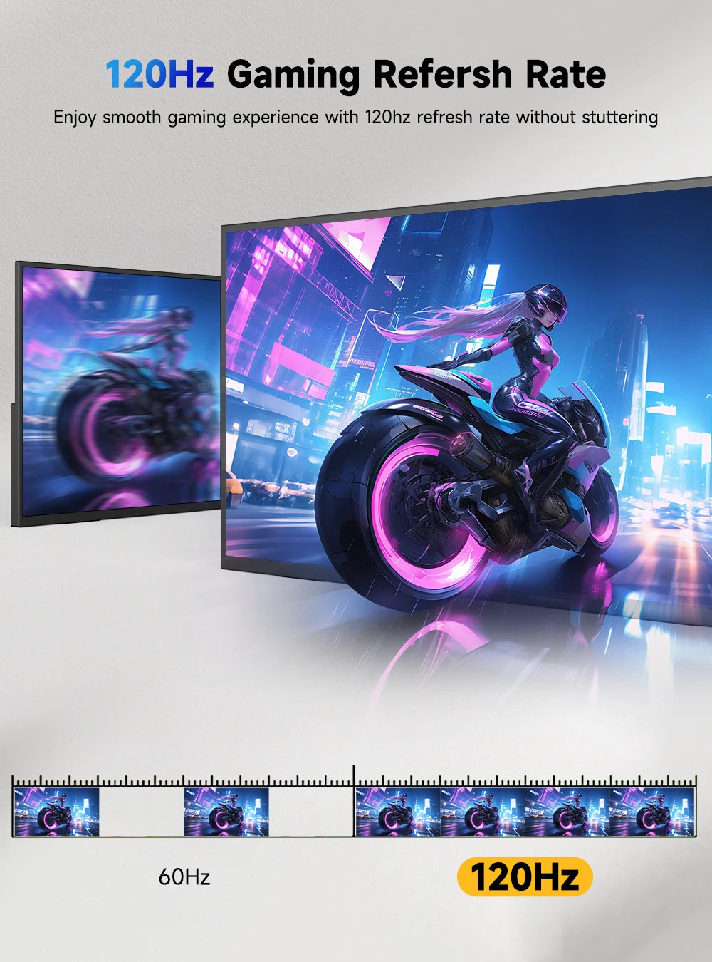UPERFECT 24”120HZ Portable Monitor Gaming Pc Displays Laptop TV External Screen Ultra-smooth For Cell Phone Steamdeck MacBook