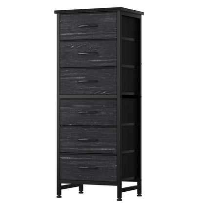 JHK Tall 6 Fabric Drawer Dresser  for Bedroom Wood Top and Metal Frame Skinny Chest of Drawers Narrow Storage Tower with Organization Furniture