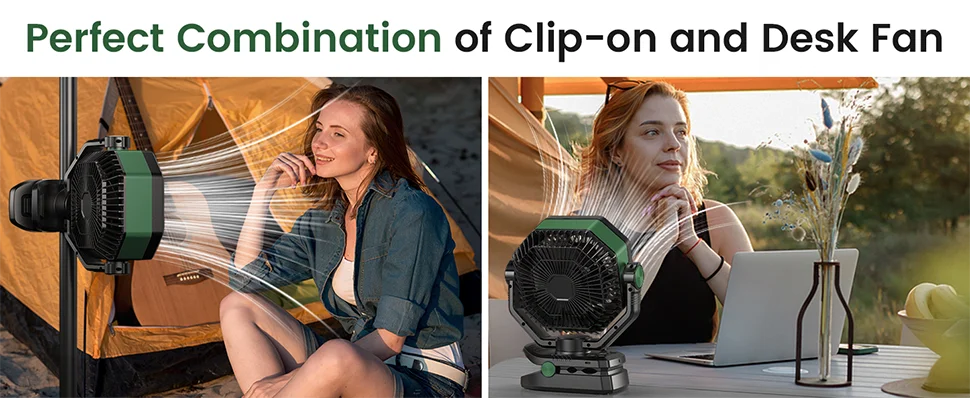 SKYTOO Camping Fan with Dual Motor 20000mAh RechargeableClip Fan with Digital Display with LED Lantern for Camping Outdoor Fan