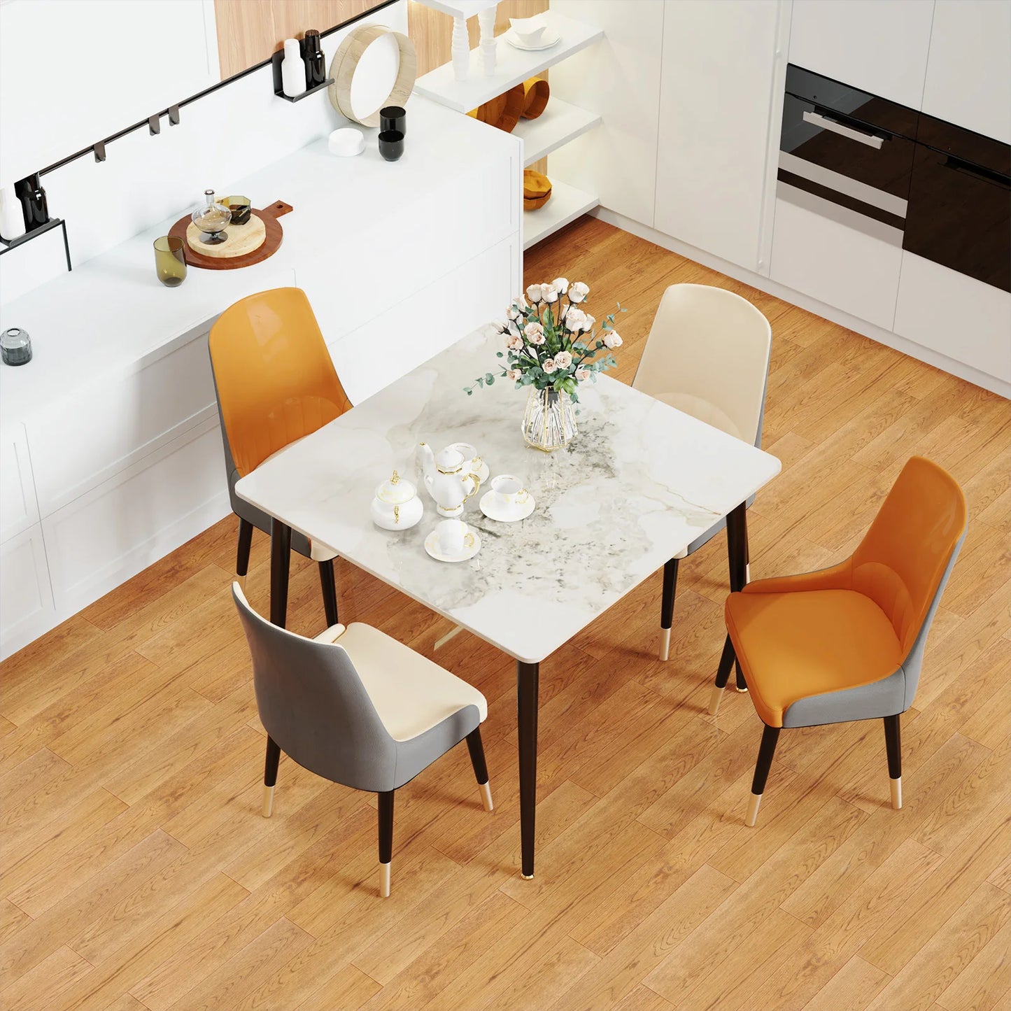 Rectangular Dining Modern Dining Desk Table Furniture with Natural Texture Sintered Stone Top Metal Frame for Dining Room