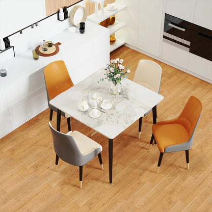 Rectangular Dining Modern Dining Desk Table Furniture with Natural Texture Sintered Stone Top Metal Frame for Dining Room