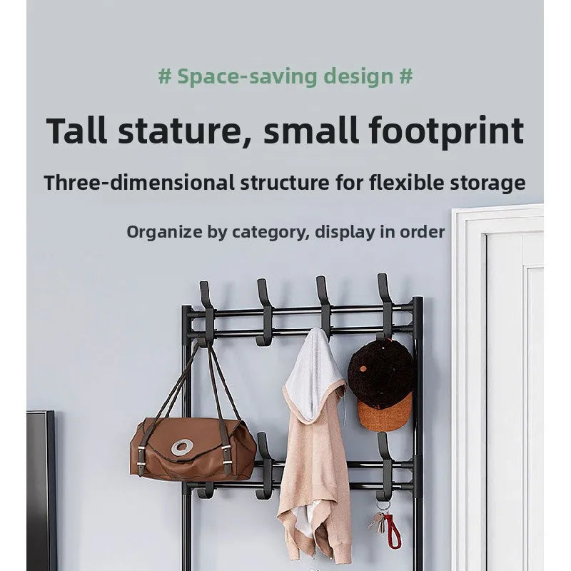 5-Tier 3-in-1 Multifunctional Metal Shoe & Hat Rack, Floor-Standing Garment Organizer for Entryway, Bedroom, Living Room, Sturdy Vertical Storage Shelf