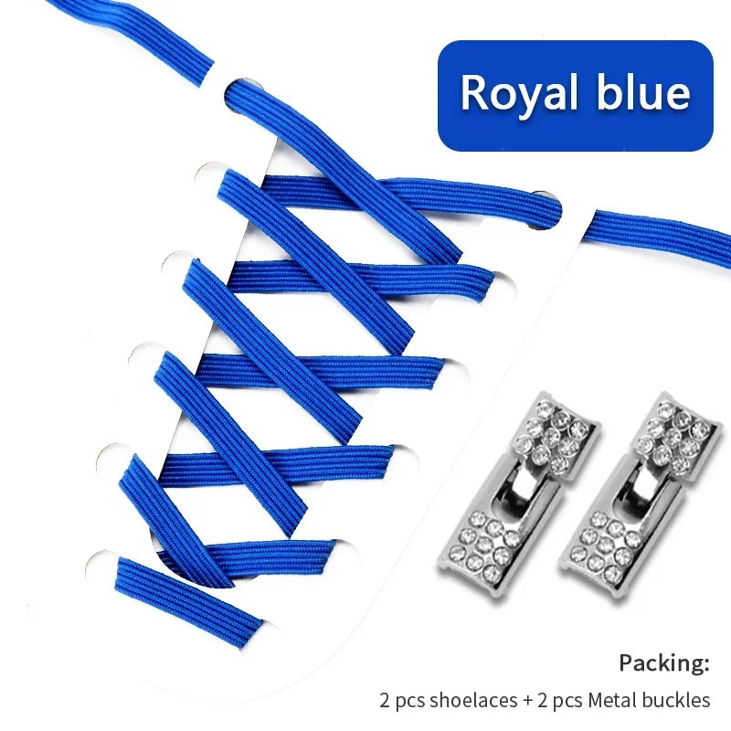 Fashion Elastic No Tie Shoelaces Rhinestone Cross Lock Tieless Shoelace Flat Shoe Laces Suitable for Sneakers and Athletic Shoes