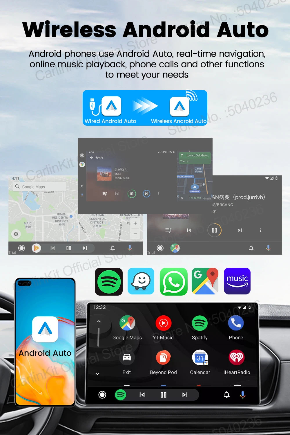 CarlinKit 5.0 Mini Ultra / Pro Wireless CarPlay & Android Auto Adapter For OEM Cars Upgrade WiFi BLE Wireless Auto-connect Phone