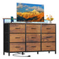 JHK TV Stand Dresser with 9 Fabric Drawers Wood Top Media Console for 32-52 inch TV Stand with Storage Display Of Furniture
