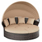 Outdoor Patio Daybed with Retractable Canopy, Wicker Rattan Sectional Round Sofa Furniture Set, 5 Pieces Seating Separates Cushi