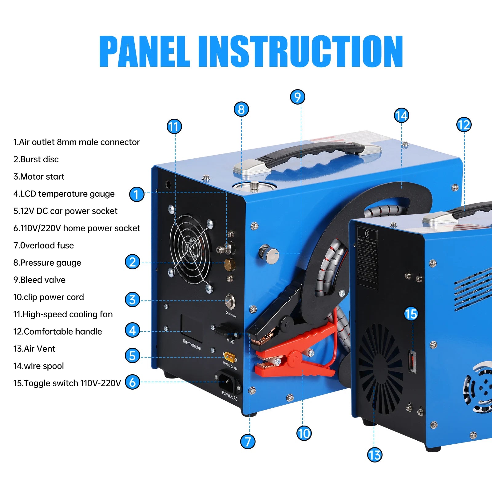 300bar 4500Psi/30Mpa PCP compressor pcp 12v  automatic stop, no oil/water,, 8MM, suitable for paintball/PCP, 220V AC or 12V 5.01