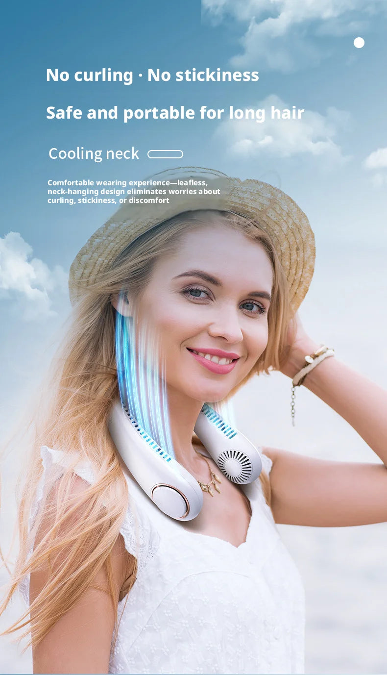 New Mini Neck Mounted Fan Portable Bladeless Neck USB Rechargeable Air Cooler 5 File Speed Summer Sports Fan Outdoor Sports Fans