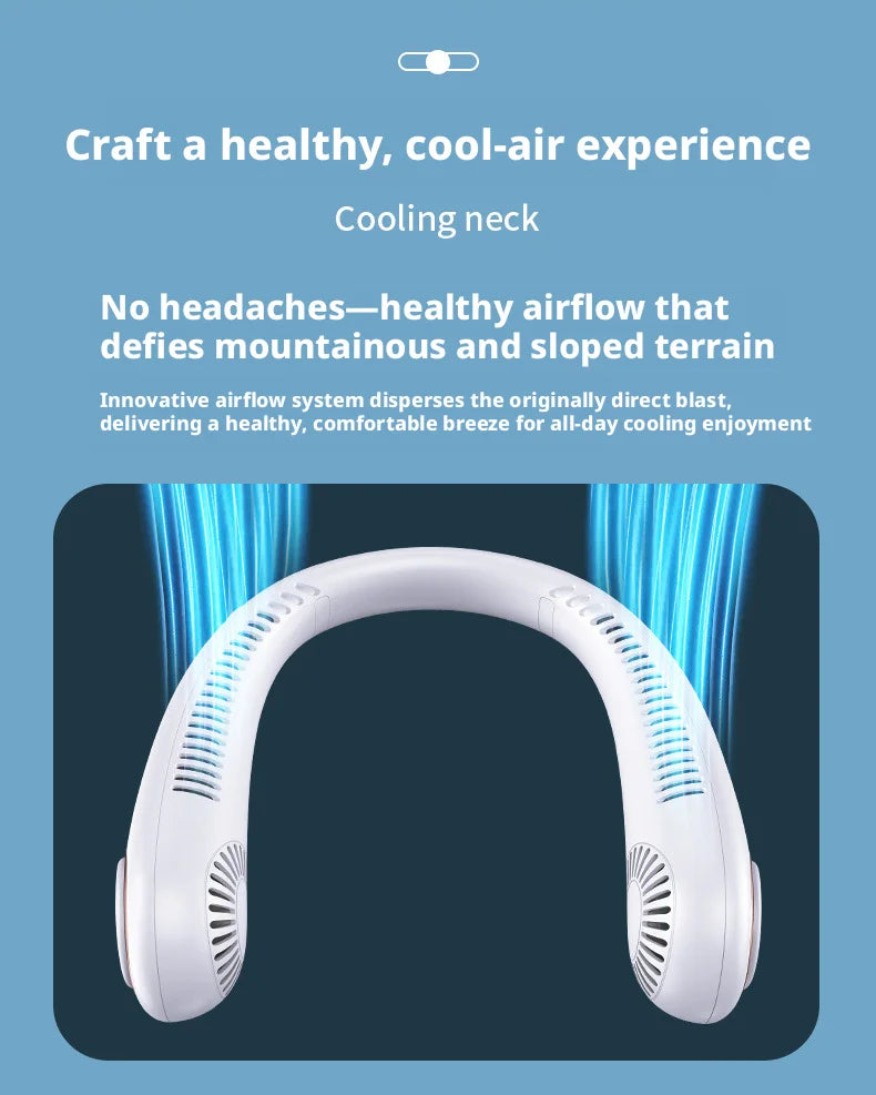 New Mini Neck Mounted Fan Portable Bladeless Neck USB Rechargeable Air Cooler 5 File Speed Summer Sports Fan Outdoor Sports Fans