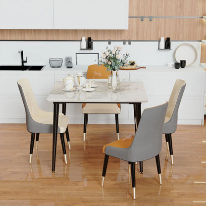 Rectangular Dining Modern Dining Desk Table Furniture with Natural Texture Sintered Stone Top Metal Frame for Dining Room