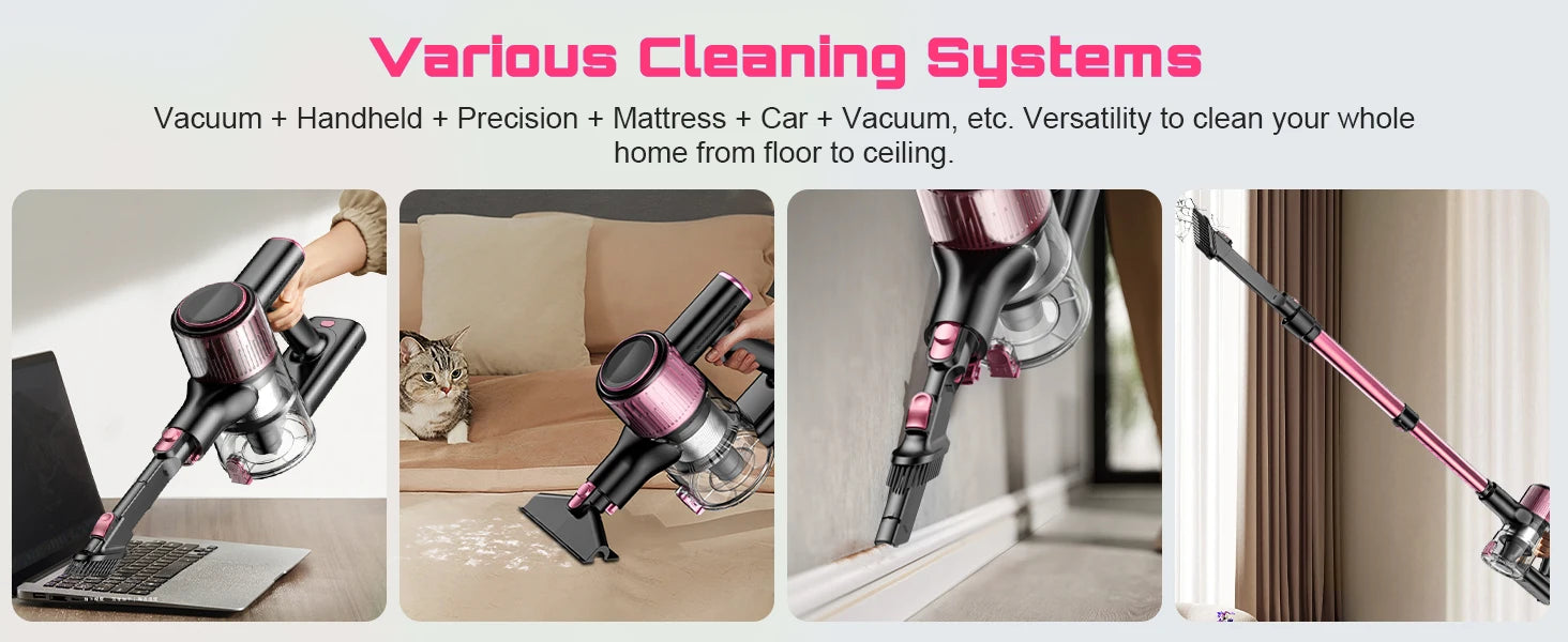 Cordless Vacuum Cleaner, 10 in 1 Stick Vacuum with 55Kpa Powerful Suction, Hose,Lightweight Rechargeable Vacuum Cleaner for Home