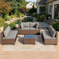 7 Pieces Outdoor Patio Furniture Set, All-Weather Sectional Sofa PE Rattan Wicker with Glass Table & Washable Cushions, Custom