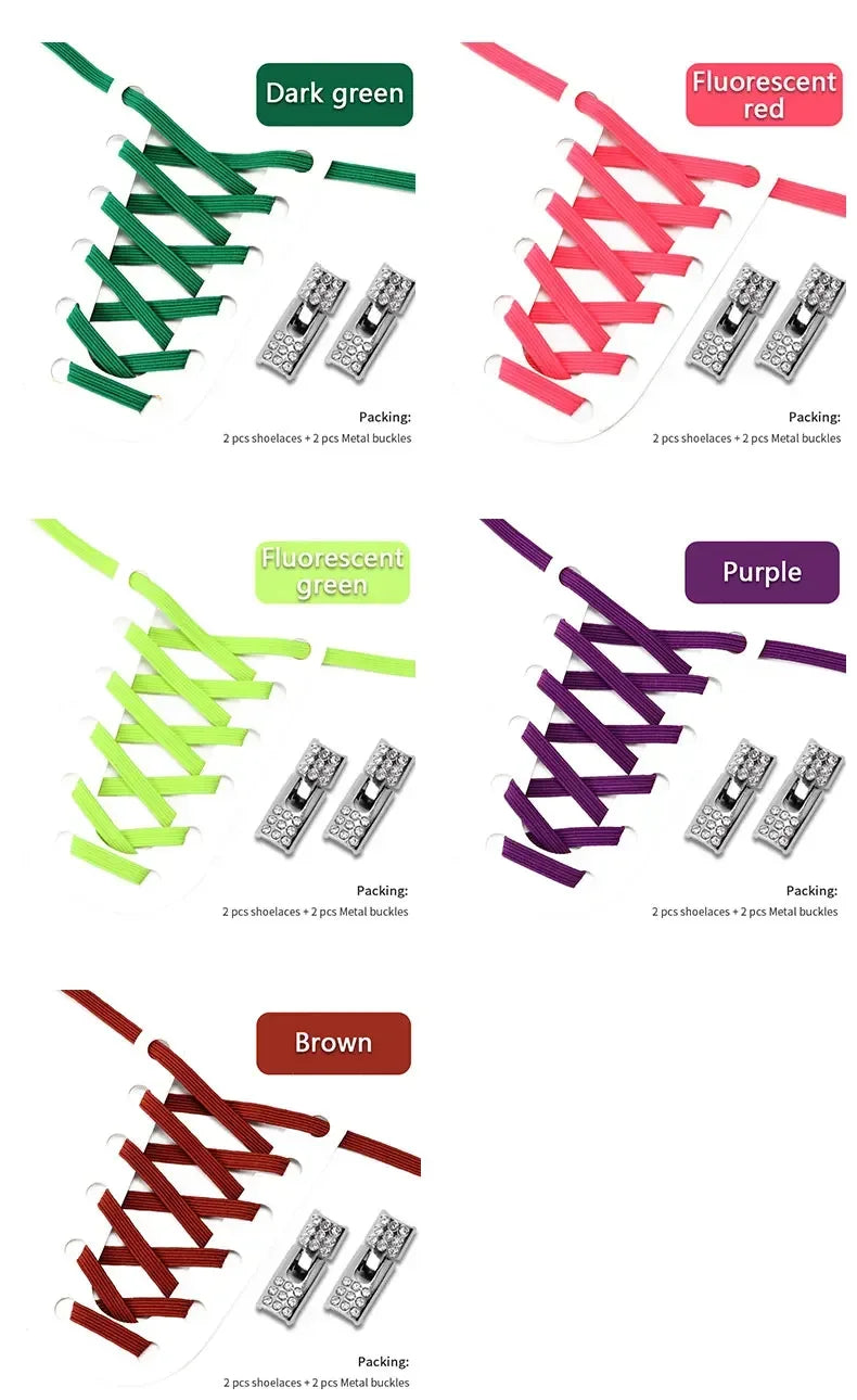 Fashion Elastic No Tie Shoelaces Rhinestone Cross Lock Tieless Shoelace Flat Shoe Laces Suitable for Sneakers and Athletic Shoes
