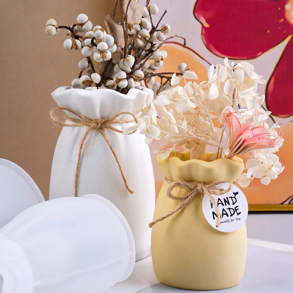 Blessing Bag Shape Vase Silicone Mold DIY Handmade Flower Arrangement Plaster Resin Storage Box Craft Casting Molds Home Decor