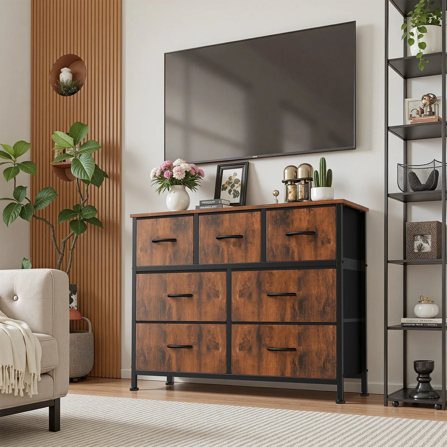 JHK Desser For Bedroom With 7 Fabric Drawers Organizer Storage Closet Chest Clothes For Living Room Display Cabinet Of Furniture