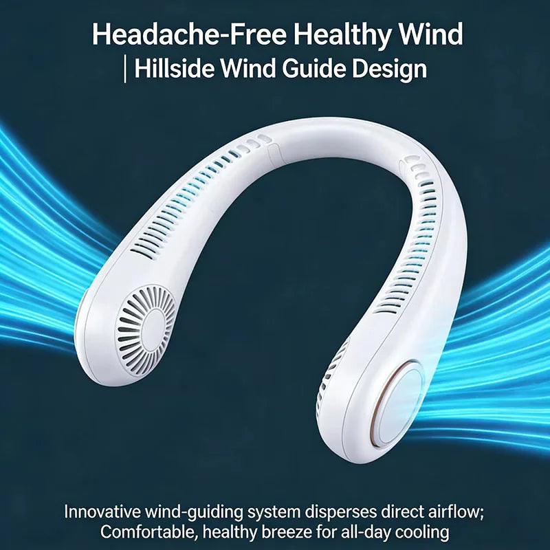 New Mini Neck Mounted Fan Portable Bladeless Neck USB Rechargeable Air Cooler 5 File Speed Summer Sports Fan Outdoor Sports Fans