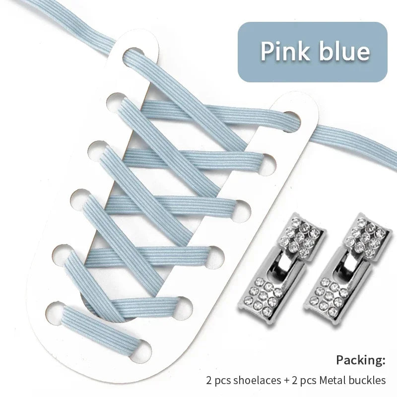Fashion Elastic No Tie Shoelaces Rhinestone Cross Lock Tieless Shoelace Flat Shoe Laces Suitable for Sneakers and Athletic Shoes