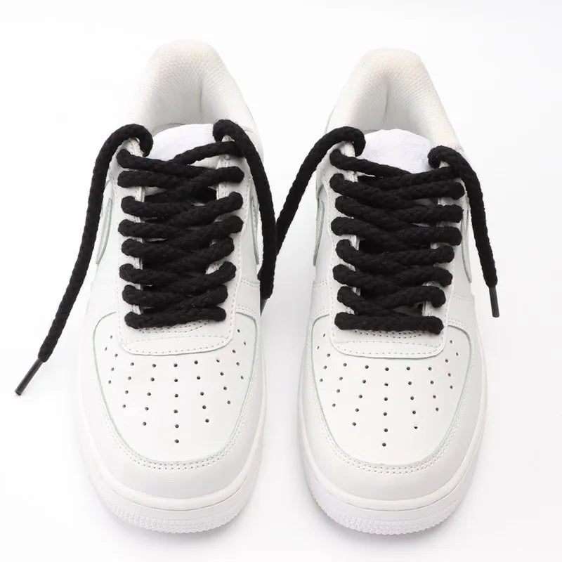1Pair 8mm Bold Round Shoelaces Quality Linen Cotton Sneakers Shoelace AF1 Shoe laces 100/120/140/160/180CM Shoes Accessories